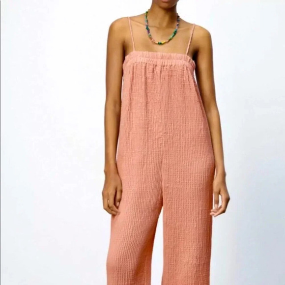 Zara Gauze Cotton Blend Sleeveless Jumpsuit Dusty  Rose Pink Size Small - Picture 1 of 10